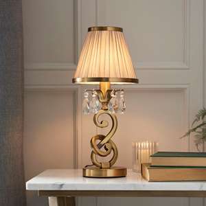 Oksana Small Table Lamp In Antique Brass With Beige Shade