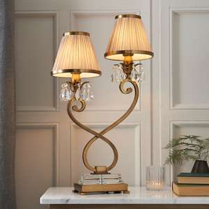 Oksana Twin Table Lamp In Antique Brass With Beige Shades