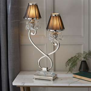 Oksana Twin Table Lamp In Nickel With Black Shades