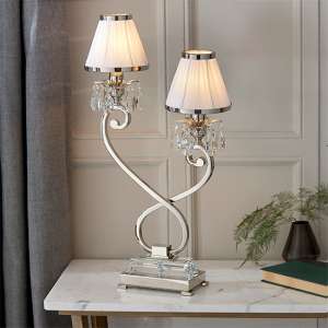 Oksana Twin Table Lamp In Nickel With White Shades