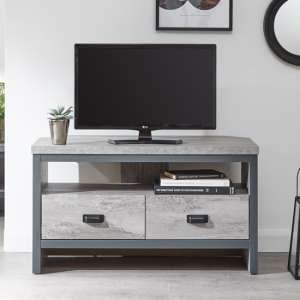 Balcombe Corner Wooden TV Stand In Grey With 2 Drawers