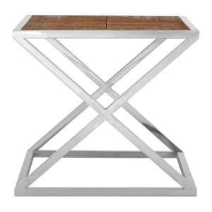 Oliver Wooden Side Table With Stainless Steel Frame In Natural