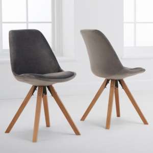 Olivery Grey Velvet Dining Chairs With Angled Oak Leg In A Pair