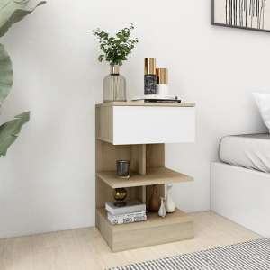 Oluina Wooden Bedside Cabinet With 1 Drawer In White Sonoma Oak