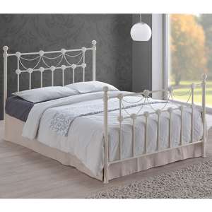 Omero Vintage Style Metal Double Bed In Ivory