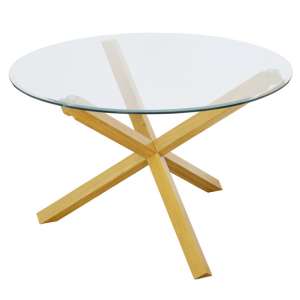 Onich Round Clear Glass Top Dining Table With Solid Oak Legs