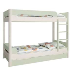 Oniria Wooden Bunk Bed With Guest Bed In Whitewash Green