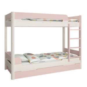 Oniria Wooden Bunk Bed With Guest Bed In Whitewash Pink