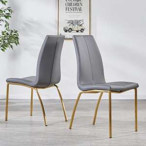 Opal Dining Chair In Grey PU With Brushed Gold Base In A Pair
