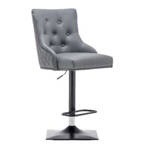 Opelika Lion Knocker Faux Leather Bar Chair In Grey