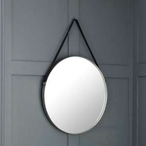 Opera Round Pewter Mirror With Black Strap