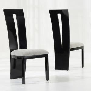 Ophelia Black High Gloss Dining Chairs With Grey Seat In A Pair