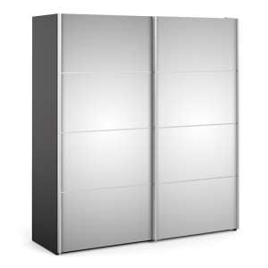 Opim Mirrored Sliding Door Wardrobe In Matt Black With 5 Shelves