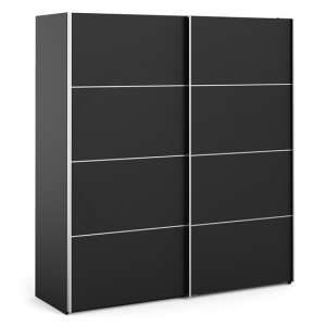 Opim Wooden Sliding Doors Wardrobe In Matt Black With 5 Shelves