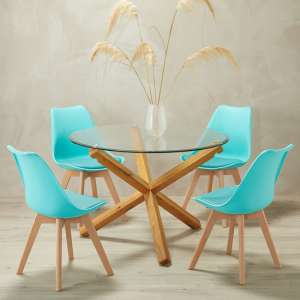 Onich Medium Glass Dining Table With 4 Louvre Aqua Chairs