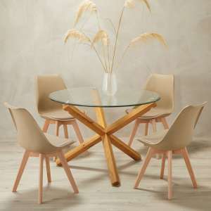 Onich Medium Glass Dining Table With 4 Louvre Putty Chairs
