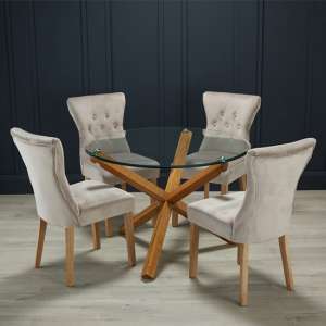 Onich Medium Glass Dining Table With 4 Naples Champagne Chairs