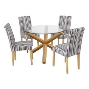 Onich Round Glass Dining Table with 4 Lorenzo Dining Chairs