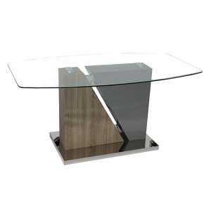 Opus Clear Glass Dining Table In Mink Grey High Gloss And Ash
