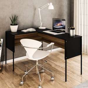 Opus Corner Wooden Laptop Desk In Walnut And Black