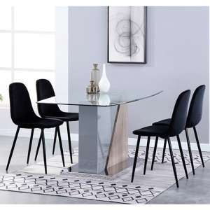 Opus Glass Dining Set With 4 Alpine Black Velvet Chairs