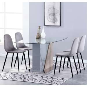 Opus Glass Dining Set With 4 Alpine Grey Velvet Chairs