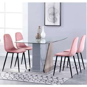 Opus Glass Dining Set With 4 Alpine Rose Velvet Chairs