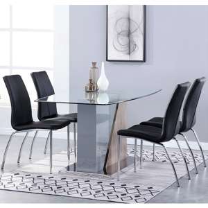 Opus Glass Dining Set With 4 Boston Black Leather Chairs