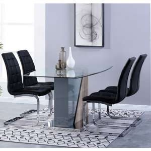 Opus Glass Dining Set With 4 New York Black Leather Chairs