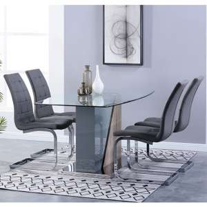 Opus Glass Dining Set With 4 New York Grey Leather Chairs