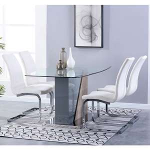 Opus Glass Dining Set With 4 New York White Leather Chairs
