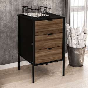 Opus Wooden Storage Unit With 3 Drawers In Walnut And Black