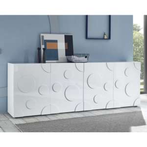 Orb Wooden Sideboard In White High Gloss With 4 Doors