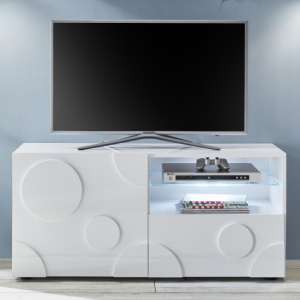 Orb Wooden TV Stand In White High Gloss With 2 Doors 1 Shelf