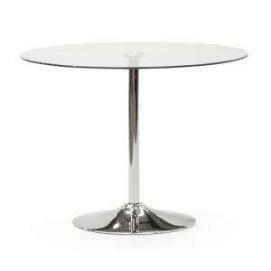 Orbik Clear Glass Round Dining Table With Polished Metal Base