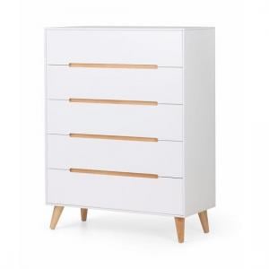 Abrina Chest Of Drawers Tall In Matt White And Oak
