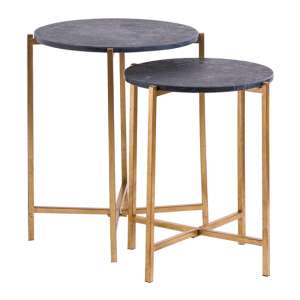 Oren Set Of 2 Black Marble Side Tables With Gold Legs