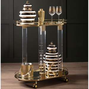 Orizone Oval Clear Glass Top Drinks Trolley With Gold Frame