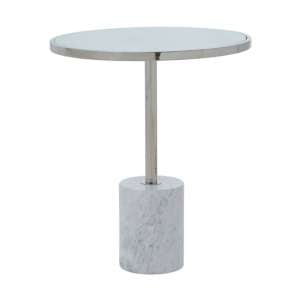 Orizone White Marble Effect Glass End Table With Silver Frame