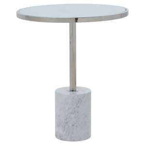 Orizone White Marble End Table With Silver Steel Frame