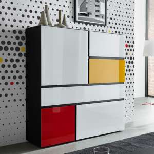 Oroville Glass Fronts Highboard In Black And Multicolour