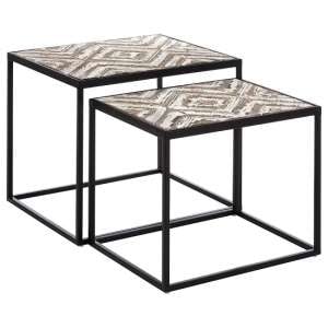 Orphee Wooden Set Of 2 Side Tables With Metal Frame In White