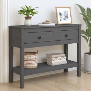 Orsin Pine Wood Console Table With 2 Drawers In Grey