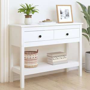 Orsin Pine Wood Console Table With 2 Drawers In White