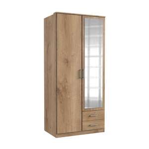 Osaka Mirrored Wardrobe In Planked Oak With 2 Doors 2 Drawers