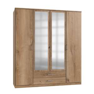Osaka Mirrored Wardrobe In Planked Oak With 4 Doors 2 Drawers