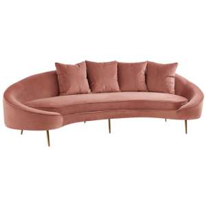 Osmodin Velvet Upholstered 4 Seater Sofa In Salmon Pink