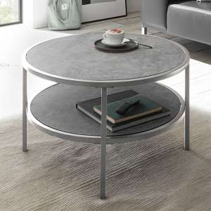Ostend Round Ceramic Coffee Table In Grey With Shelf