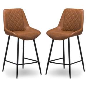 Oston Tan Faux Leather Bar Stools In Pair