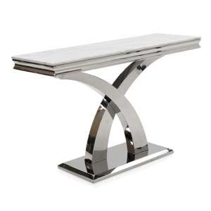 Ottava Marble Console Table With Metal Base In Bone White